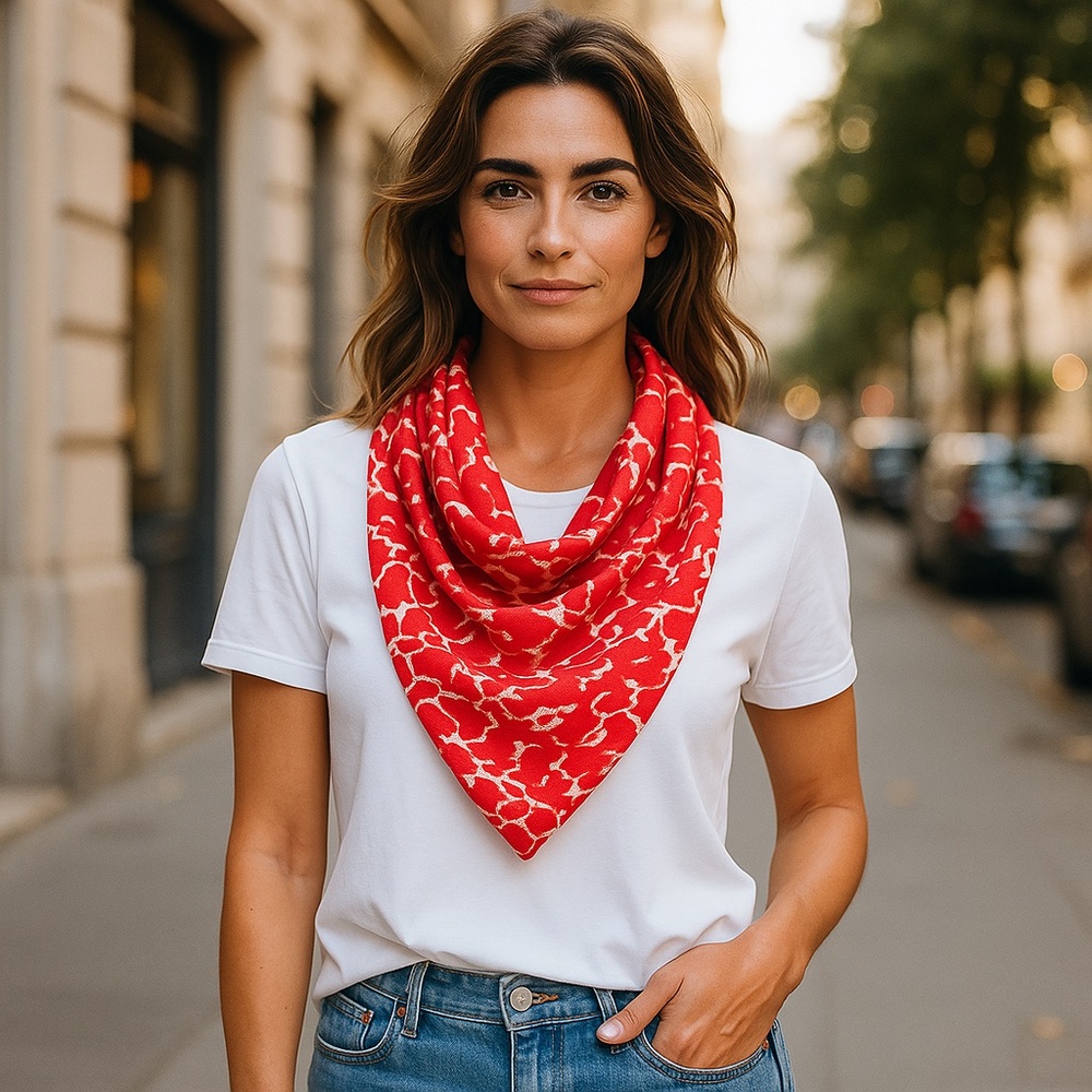 NWT SILKLETTE Leafy Red 100% Fine Silk Kerchief Scarf MULTICOLOR